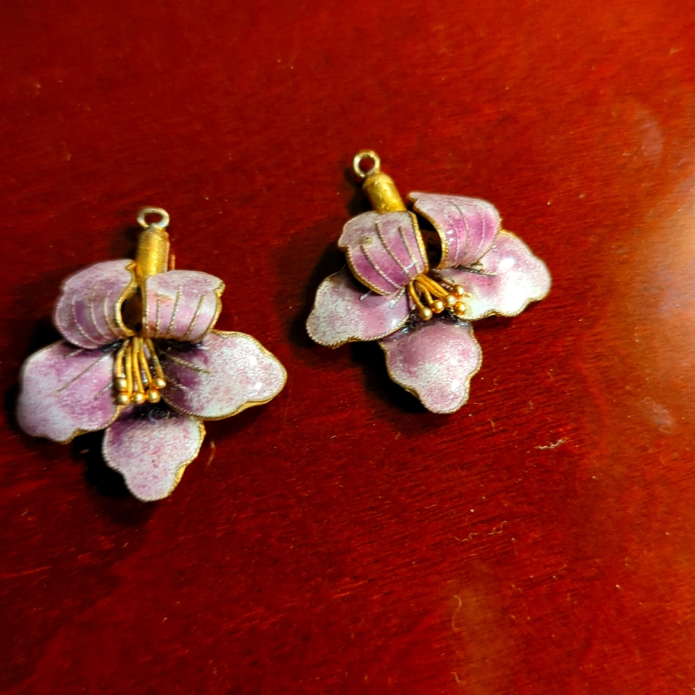 Cloisonne purple flowers earrings